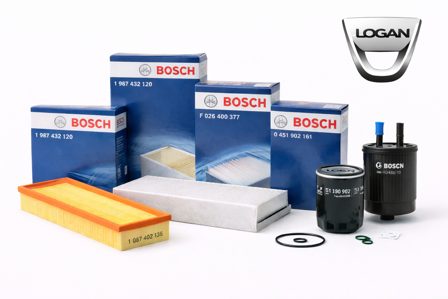 Kit Revizie BOSCH Dacia Logan 1.6 MPI 84CP (K7M) – Filtre Aer, Ulei, Combustibil + Polen